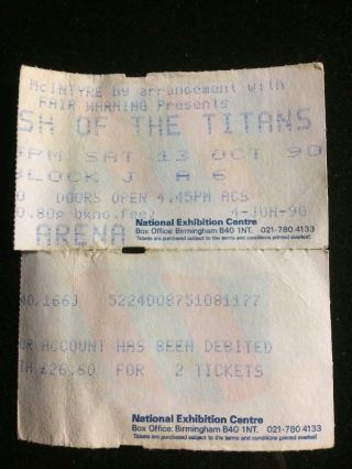 Clash Of The Titans Concert Ticket Stub Rare Oct 1990 Megadeth Anthrax Slayer