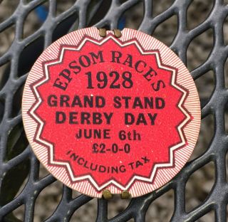 Rare 1928 Derby Day Epsom Races Grandstand Racing Members Pass Badge