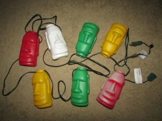Rare Vintage Easter Island 6 " Plastic Blow Mold Heads Party Light Set