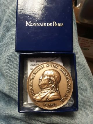 Rare Ben Franklin Boston Ma,  Large Bronze Medal Monnaie De Paris Restrike 1984