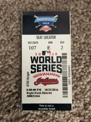 Rare 10/25/16 2016 World Series Chicago Cubs Vs Indians Game 1 Ticket Stub