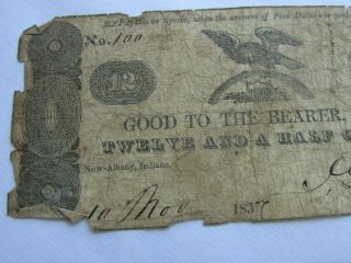 Rare 1837 Albany Indiana 12 1/2 Cents Obsolete Bank Note Currency 3
