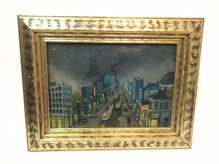 Antique American Modernist Wpa Ashcan Street Scene Signed 1937 Rare Oil Painting