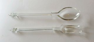 Pair V.  Rare Vintage/antique 10 " Cut Crystal Glass Serving Spoon/fork Georgian?