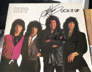 Paul Stanley & Gene Simmons Signed Lick It Up Vinyl Cover Rare See Photo Kiss