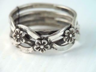 Rare Vintage Sterling Silver Puzzle Ring W Forget Me Not Flowers