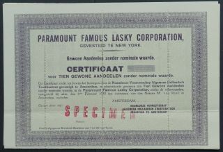 Usa/netherlands - Paramount Famous Lasky Corp.  - 1930 - Specimen - Rare -