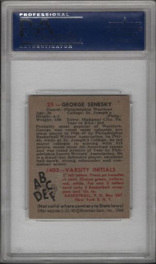 1948 Bowman George Senesky 25 Graded PSA 8 RARE SET BREAK 2