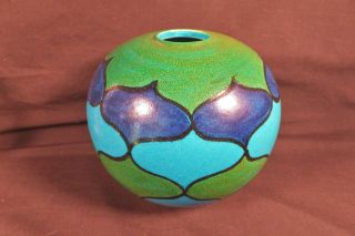 Rare Aldo Londi Bitossi For Raymor Torcello Blue Pottery Ball Vase Made In Italy