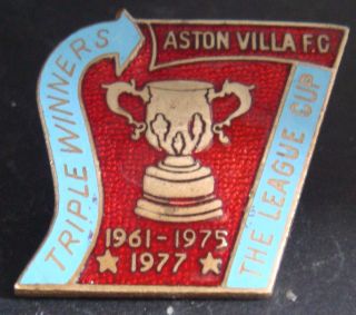 Aston Villa Fc Very Rare League Cup Triple Winners Badge Brooch Pin 34mm X 35mm