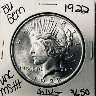 1922 P Bu Gem Peace Silver Dollar Unc Ms,  U.  S.  Rare Coin 3650