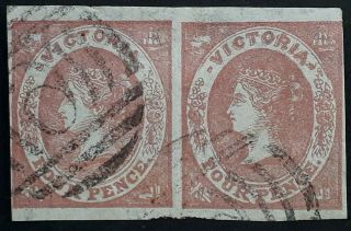 Rare 1857 - Victoria Australia Pair Imperf Dull Rose Emblem Stamps