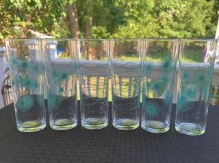 Rare Set Of 6 Vtg Highball Glasses/tumblers Mid Century Atomic Flower And Lines.