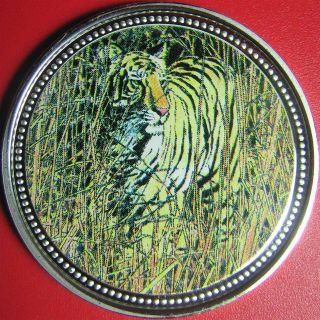 1998 Liberia $20 Proof 25gr Silver Tiger Stalking Bamboo Colored Rare Coin 39mm