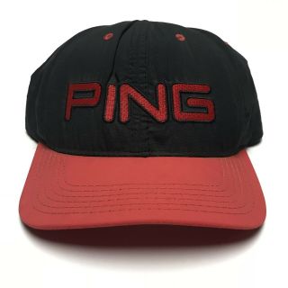 Vtg 90s Ping Golf Hat Strapback Cap Black Red Nylon Rare