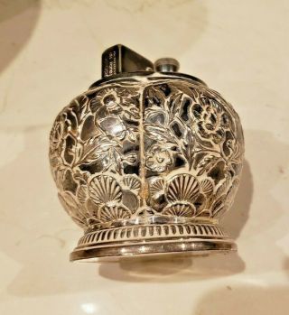 RARE 1935 Ronson Touch Tip Table Lighter - Silver Plate Floral Design Metal 2