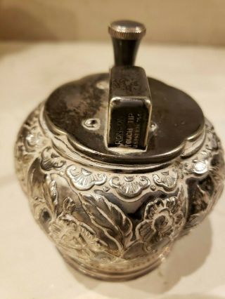 RARE 1935 Ronson Touch Tip Table Lighter - Silver Plate Floral Design Metal 3