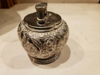 RARE 1935 Ronson Touch Tip Table Lighter - Silver Plate Floral Design Metal 5