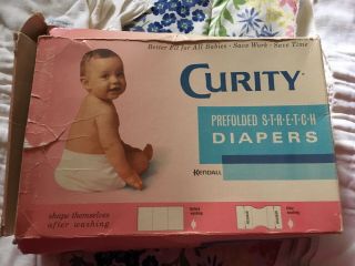 Vintage Curity Prefolded Stretch Cloth Baby Diapers,  1960’s Rare Find