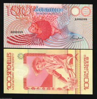 Seychelles 100 Rupees P26 1979 Low Serial Fish Unc Rare Money Animal Bank Note