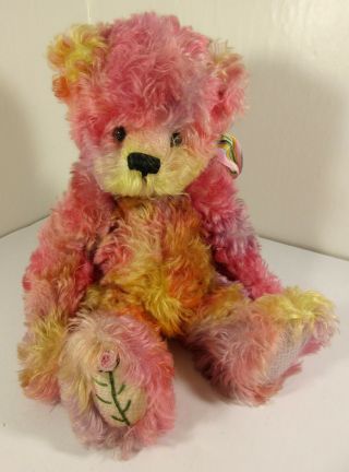 Rare Nita Schwenn Artist Teddy Bear Colorful Pink Tie - Dye Hand - Sewn Detailing