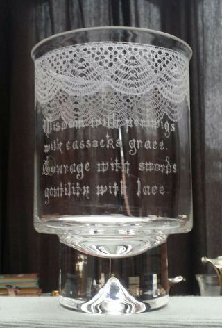 Ultra Rare Dartington Art Glass Vase Signed R.  Pennington Hand Etched Lace Poetry