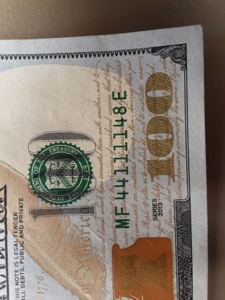 Rare Quad $100 Dollar Note Fancy Serial Number Mf 44111148