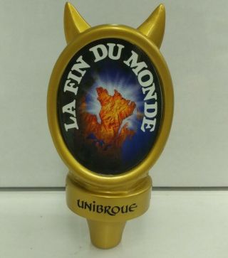 Unibroue Devil Horns Angel " La Fin Du Monde " 7.  25 " Beer Keg Tap Handle Rare