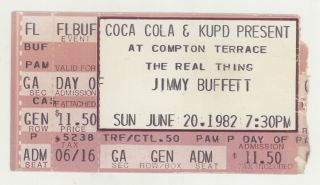 Rare Jimmy Buffett 6/20/82 Phoenix Az Compton Terrace Concert Ticket Stub