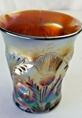 RARE PATTERN Carnival Glass INVERTED THISTLE TUMBLER AMETHYST PURPLE Cambridge 4