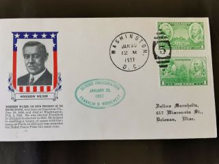 Us Stamp 1937 Rooosevelt Second Inauguration Fdc Washington.  Rare Cv $225.  19766