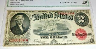 Rare 1917 $2 Two Dollar Legal Tender Bill Graded 45 Bracelet Back Currency Note