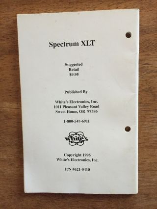 Rare Whites Spectrum XLT Metal Detector Book 2