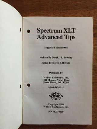 Rare Whites Spectrum XLT Metal Detector Book 3