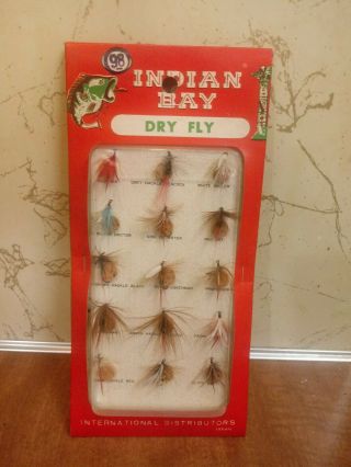 Rare Vintage Indian Bay Dry Fly Fishing Lure On Store Display Card Japan