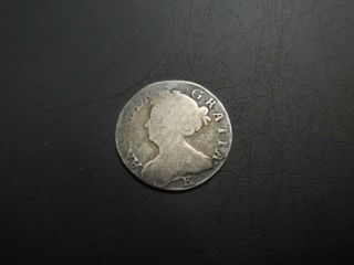 Rare Great Britain Uk Shilling Queen Anne Gratia Silver Coin Old Worn