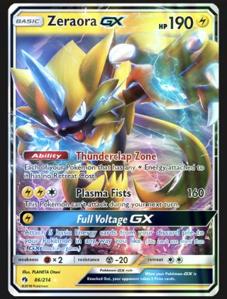 Pokemon Tcg Sm Lost Thunder (86/214) Zeraora Gx Ultra Rare Card Nm/m