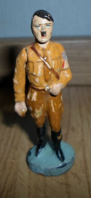 Rare German Elastolin Fuhrer Figure Brown Uniform Greeting Movable Arm - Wwii