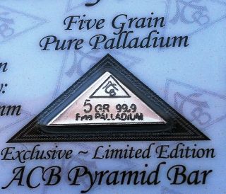 Acb Pyramid Palladium 5grain Bullion Minted Bar 99.  9 Certificate Pure Pd Rare,
