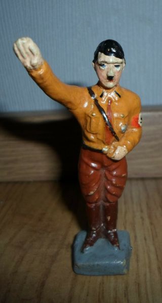 Rare German Lineol Fuhrer Figure Brown Uniform Greeting - Wwii