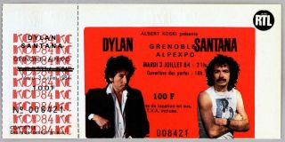 Bob Dylan,  Santana - Rare Grenoble 1984 Full Concert Ticket