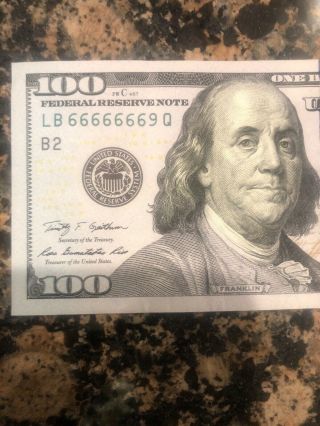 $100 Dollar Bill Lucky 6s Repeater Fancy Serial Number Rare