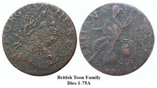 1775 British Non Regal Halfpenny,  Very Rare Toon Head Family,  Crude And Charming