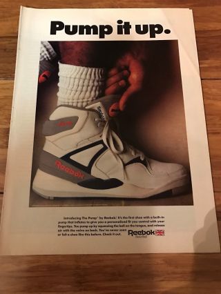 Vintage 1990 Reebok Pump Poster Print Ad " Pump It Up " Rare