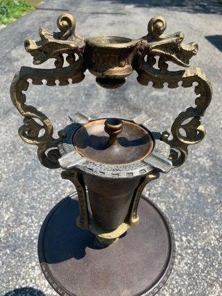 Rare antique cast iron & brass dragon cigar stand smoking ash tray art deco 7