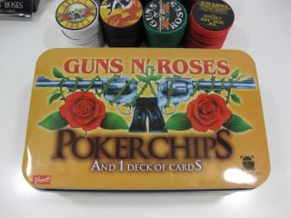 Rare Guns N ' Roses Poker Chips and 1 Deck of Cards in Tin Bravado 2005 2