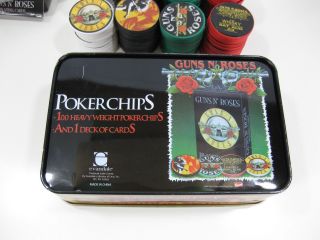 Rare Guns N ' Roses Poker Chips and 1 Deck of Cards in Tin Bravado 2005 3