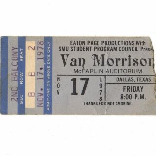 Van Morrison Concert Ticket Stub Dallas Texas 11/17/78 Smu Moondance Rare