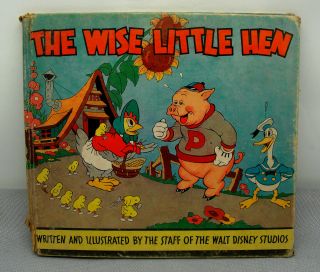 Rare Vintage The Wise Little Hen Disney Book - 1935 Whitman Intro Of Donald Duck