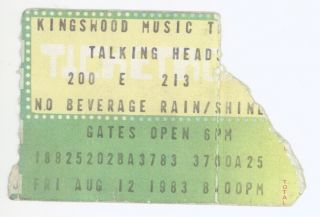 Rare Talking Heads 8/12/83 Toronto Kingswood Music Theatre Concert Ticket Stub